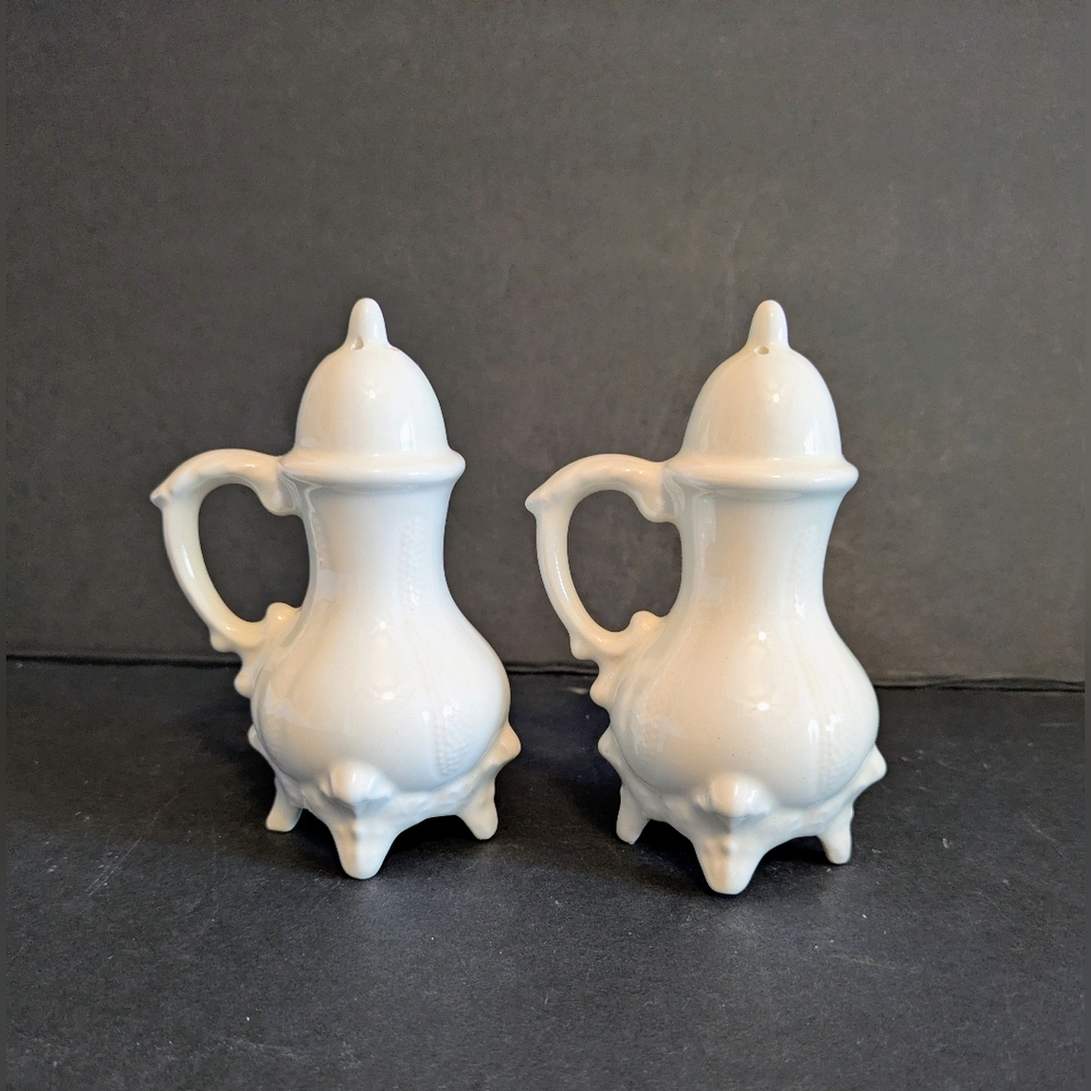 Salt Pepper Shakers White Ceramic Handmade Set of 2 Made By Mom Vintage